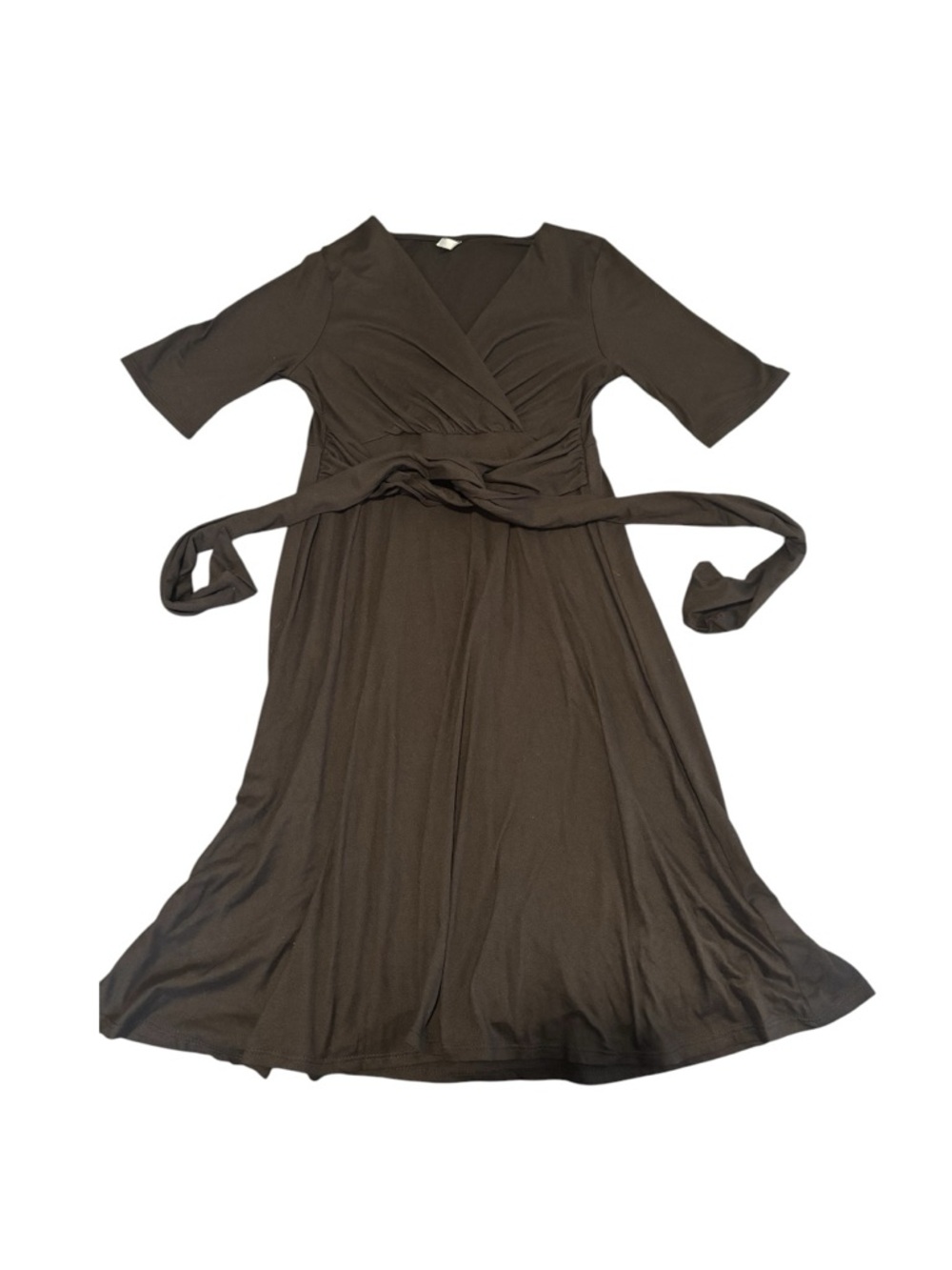 Mothertree Collective Black Wrap-Style Midi Dress with Waist Tie